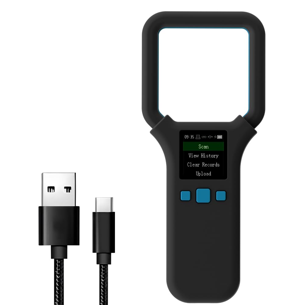 Pet Microchip Scanner RFID 134.2Mhz/125Khz FDX-B(ISO 11784/11785) Chip Reader 1000 Data Records Animal Universal Microchip Tag Reader Scanner with 1.44” TFT Screen