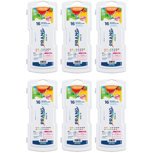 Prang Semi-Moist Watercolors 16-Color Oval Pan Set, Pack of 6