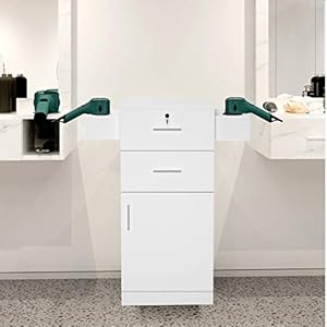 SSLine Beauty Salon Storage Cabinet w/Hair Dryer Holders Lockable Styling Station,Locking Beauty Salon Spa Storage Cabinet Trolley Stations Barber Salon Equipment w/2 Drawers 1 Cabinet (White)