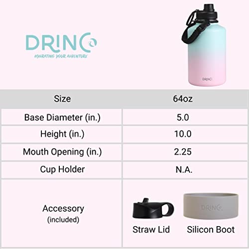 Image of Drinco Stainless Steel Water Bottle Spout Lid Vacuum Insulated Double Wall Water Bottle Wide Mouth Leak Proof Keep Cold Sport Camping Hiking (64oz Macaron)