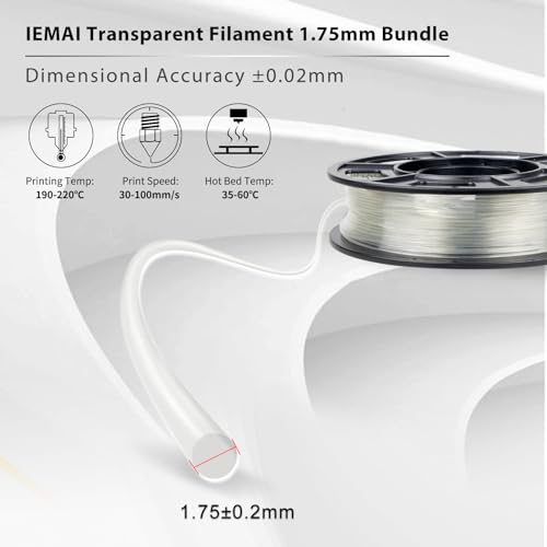 Image of IEMAI Transparent PLA Filament 1.75mm Bundle, Crystal Clear 3D Printer Filament 250g x 4 Spools Clear+Blue+Green+Orange, Neatly Wound for Lampshades, Home Decor & Creative DIY