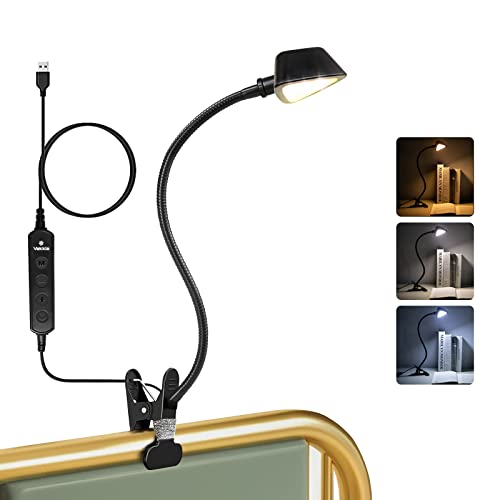 Vekkia 6W Clip On Light, Led Reading Light For Bed, Eye Caring Clip Light, 3 Color & 10 Brightness Levels, Reading Lamp With Gooseneck, Perfect Bed Lamps For Headboard, Desk And Computers.(Triangle) #TOP17