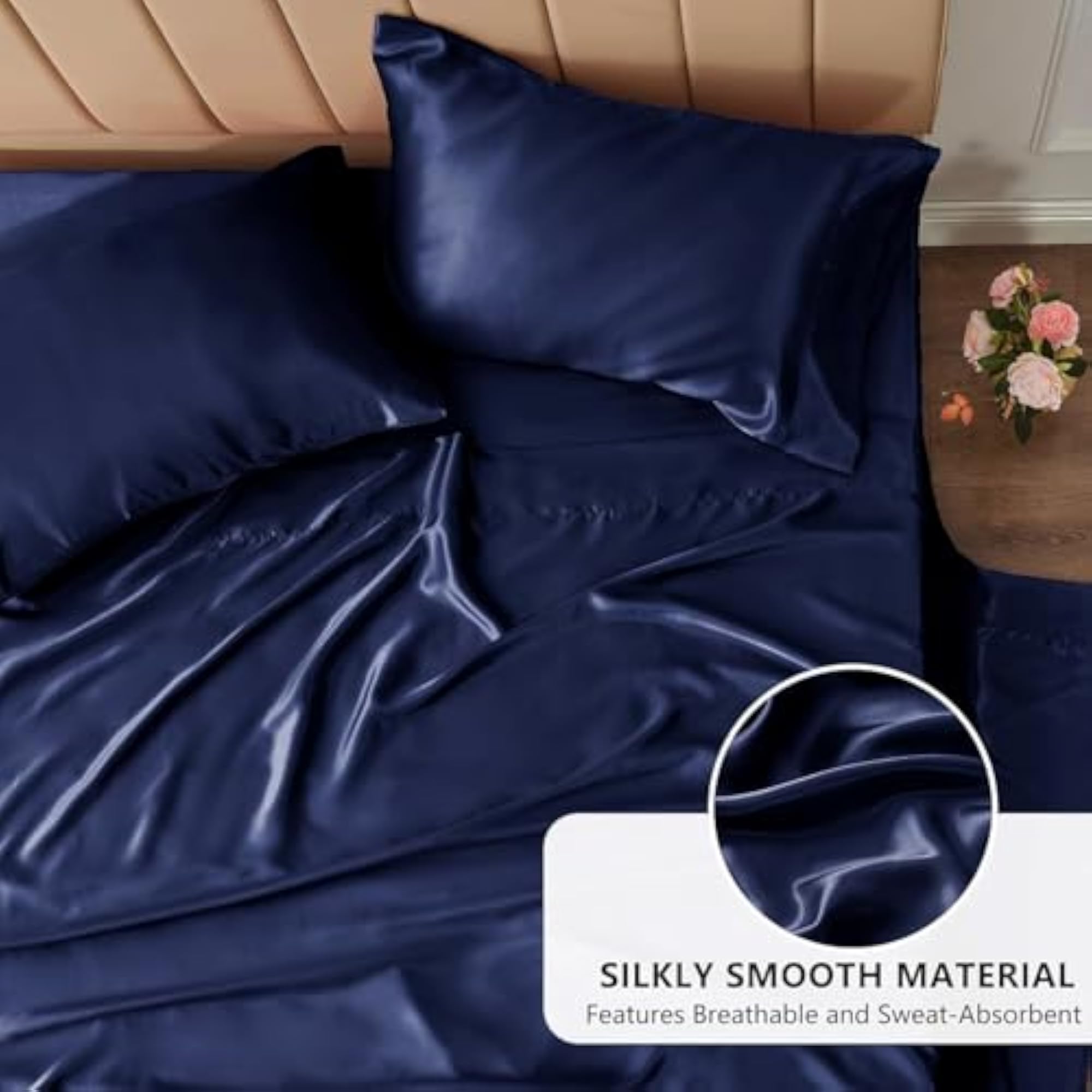 400TC Luxurious Satin Silk King Size Flat Sheet with 2 Pillow Covers