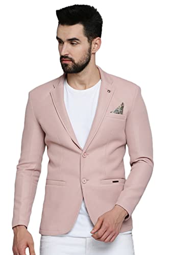 Image of SHOWOFFFF Men Self Design Front-Open Casual Blazer | Notched Lapel Full Sleeves Cotton Blazer for Mens | Slim Fit Regular Length Blazer for Men's