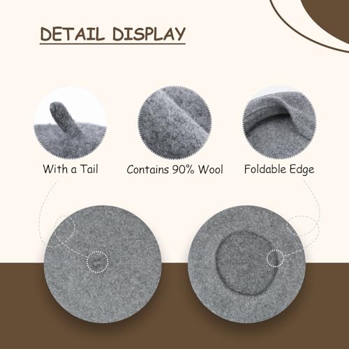 Gllutt Beret Hat Artist French Style Warm Thick Wool Solid Color for Women Girl(Melange Tele Gray) — view 2