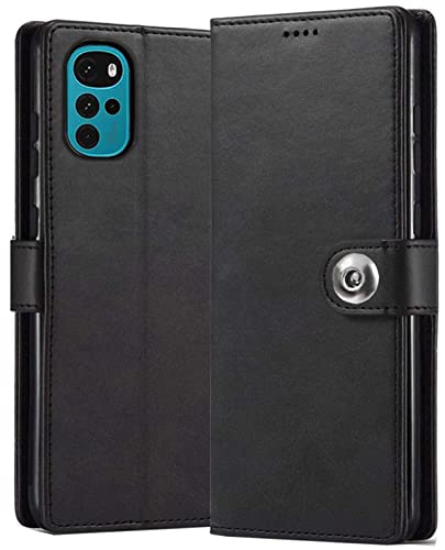 Image of SHINESTAR Ultimate Leather Finish Flip Back Cover for Motorola Moto G22 | Inside TPU & Inbuilt Stand | Wallet Style Back Cover Case for Motorola Moto G22 | Stylish Button Magnetic Closure - Black