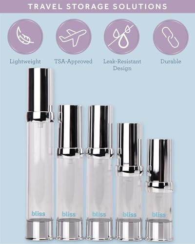 Bliss Travel Bottles Set - Airless Pump Bottle Containers, Perfume Atomizer Mini Spray Bottles, and Leakproof Travel Size Containers for Skincare, Lotions, and Liquids, Silver3
