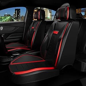 ASLONG 5PCS Angel Wings Front and Back Car Seat Covers Nappa Leather Full Set Black&Red Auto Interior Accessories with Water Proof for Cars SUV Pick-up Truck Universal Comfortable and Breathable
