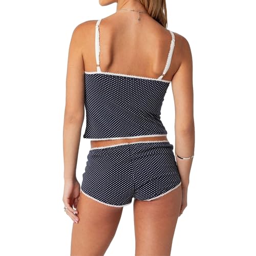 Image of Yuemengxuan Women Y2k Polka Dot Pajamas Sets 2 Piece Sexy Summer Outfits Set Sleeveless Strappy Cami Top Crop Top Shorts Set