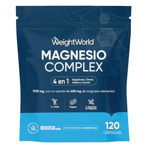 Magnesio Complex 1730mg, 120 Cápsulas Veganas, 400mg de Magnesio Elemental | 2 Meses de Suministro, Con Bisglicinato, Citrato, Malato y Taurato - Sin Estearato de Magnesio ni OGM
