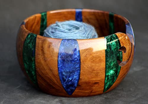 Image of Wooden Yarn Bowl for Knitting and Crocheting - Rosewood and Resin Mix Yarn Bowl, Large Wooden Yarn Bowl, Yarn Storage Handmade Crocheting Organizer 7 inch x 4 inch