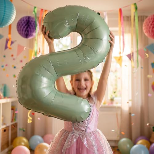 Image of YPSelected 32 Inch Large Foil Helium Number Balloon Birthday Wedding Party 0-9 (Olive Green, 2)