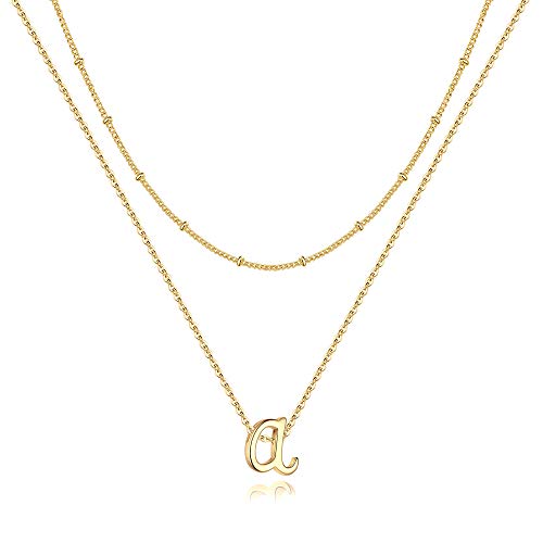 Yoosteel Layered Gold Initial Necklaces for Women - 14K Gold Plated Letter A Pendant Initial Necklace Stack Layering Necklaces Birthday Gifts for Women Jewelry