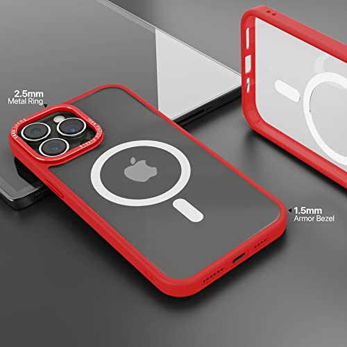 Image of Vaku Luxos Trans Armor MagPro for iPhone 14 Pro Case Cover, 6 Feet Drop, Metal Ring Camera Protection, Shockproof, Scratch Resistant, Slim, Compatible with MagSafe Back Cover - Red