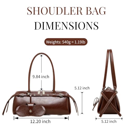 Genuine Leather Shoulder Bag for Women, Vintage Cowhide Bowler Bag Top Handle Bag with Eyeglass Case4