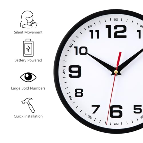 Wall Clock Silent Non-Ticking 8 Inch Clocks Battery Operated - Image 2