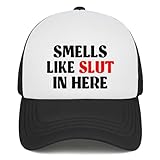 sxmluedn Funny Trucker Hat Smells Like Slut Here Gag Gifts Snapback Hat Drinking Joke Baseball Cap for Men Women