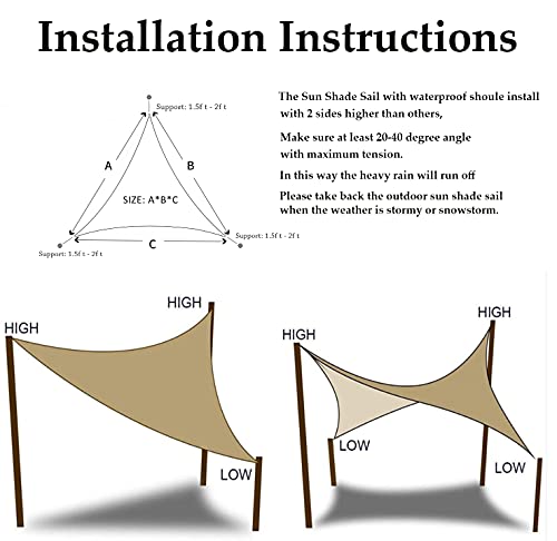 Waterproof Shade Sail Triangle Sun Shade Sail Triangle Canopy 12' X 12' X 12' Canopy Pergolas Top Cover Uv Block Fabric Durable Outdoor Carport Garden Backyard Balcony-Sand #TOP5