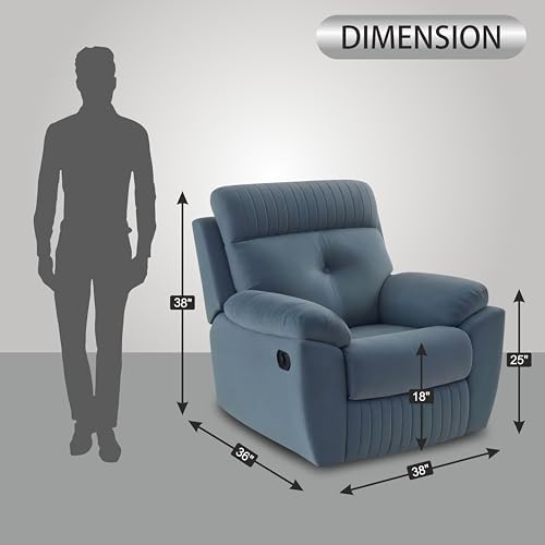 Image of Adorn India Premium Majestic 1 Seater Recliner Manual Sofa Chair | Grey Suede Velvet Fabric | Soft Padded Back Rest & Handrest | Living Room Recliner Chair | 3 Years Warranty