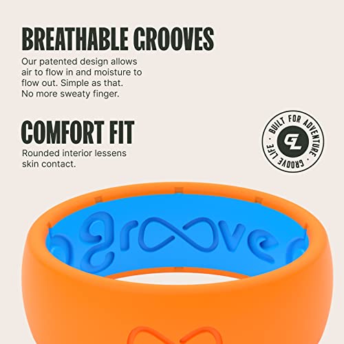 Groove Life Solid Blaze Orange/Blue Ring - Breathable Silicone Wedding Rings for Men, Lifetime Coverage, Unique Design, Comfort Fit Ring - Size 10 - Thumbnail 3