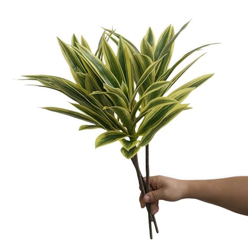 3pcs Artificial Dracaena Plant,Faux Plants Branches Realistic Fake Green and Yellow Leaves,25" Faux Agave Potted Plant for Office Living Room Bedroom Fake Lily Bamboo Plants Decor (Yellowish Green)