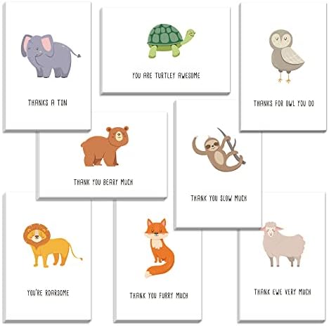 Biturat 48 Thank You Cards Set, Animal Pun Thank You Note Cards Pack, Funny Thank You Cards Bulk, Boxed Assortment Quip Notecards for Gratitude, Recognition, Appreciation, 4 x 6 in