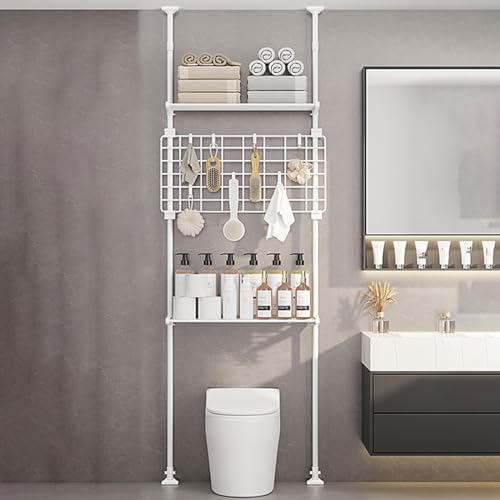 4-Tier White Bathroom Organizer Shelf - Wall-Mounted Over Toilet Storage