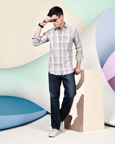 Image of Majestic Man Stylish Slim Fit Cotton Spread Collar Checked Casual Shirt for Men