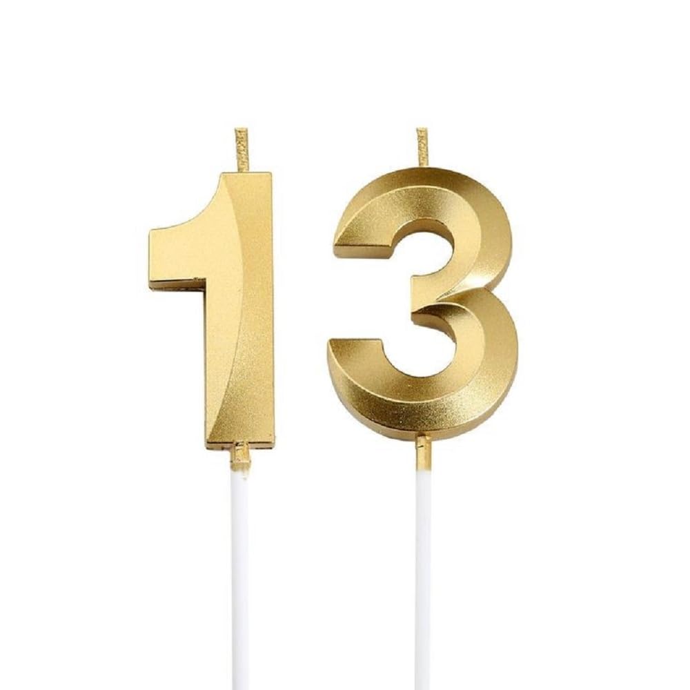 Party Crave One-Piece Gold Numerical Candle | Decoration Metallic Gold Candle for Birthday/Anniversary/All Special Occasion Surprise Theme Cake Candle (Pack of 1) (13)