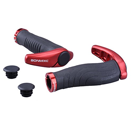 BONMIXC Non-Slip Ergonomic Bike Grips Mountain Bike Grips with Horns Shock Absorption Bicycle Grips with Bar Ends Aluminum Alloy Rings Lock On