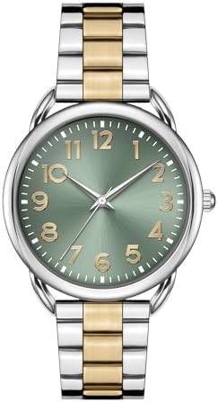 Bisley Women Watch Stainless Steel Bracelet with Magnetic Clasp Green Dial Arabic Numbers Easy to Read Watch