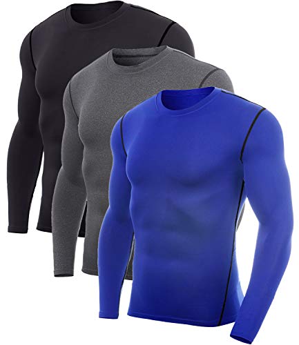Vogyal Men's Dry Fit Crew Neck Athletic Compression Long Sleeve Baselayer Workout T-Shirts