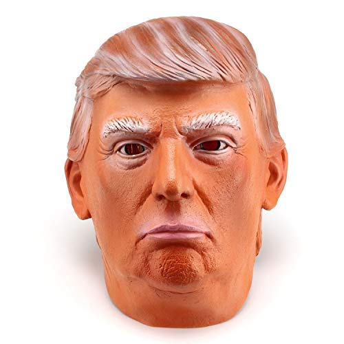 Donald Trump LATEX Mask, The Most Realistic & Best Look-alike, Plus Free USA Flag Bumper Sticker. Full-head Adult Size Orange (Suntanned)