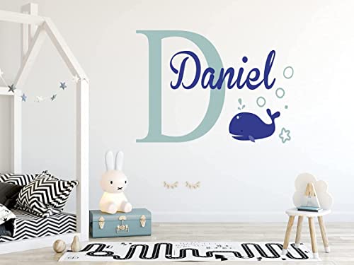 Whale Custom Name Wall Decal - Whale Wall Decal - Personalize Name Baby Whale Sticker - Nautical Boys And Girls Wall Art Decal - Custom Name Wall Stickers - Wall Decal For Nursery Decoration (Wide 20"X12" Height Inches) #TOP4