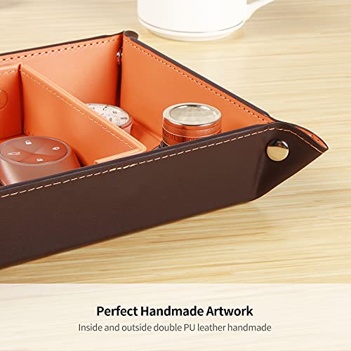 Image of YAPISHI Key Dish Bowl for Men, Entryway Catchall Holder Bedside Table Valet Tray for Pocket Stuff, PU Leather Nightstand Organizer for Dice /Coins /Wallet /Watch /Rings /Sunglasses, Dresser /Coffee Table
