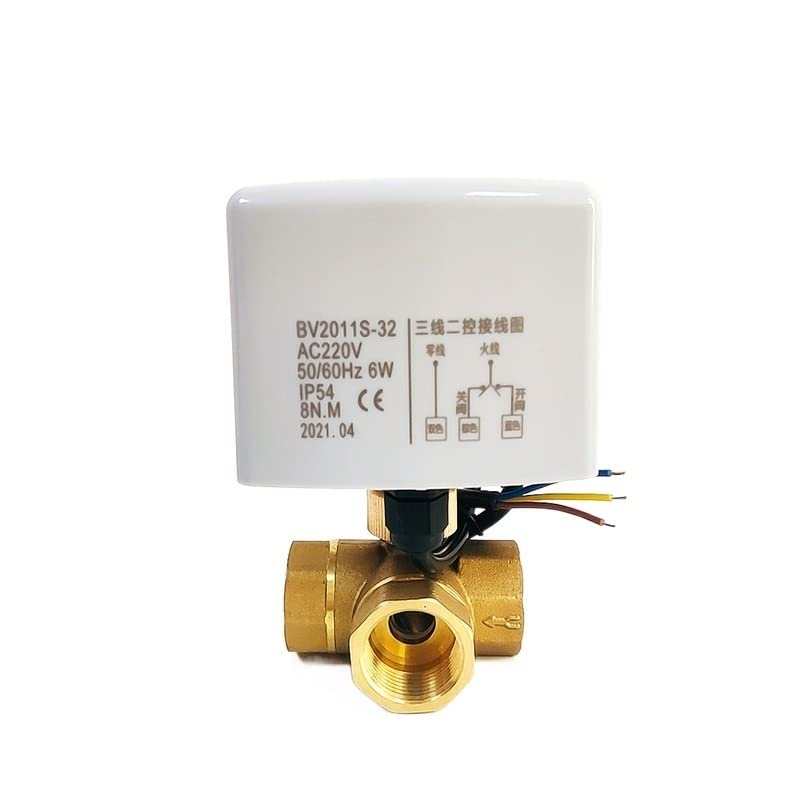 Zawór 1/2 3/4 1 1-1/4 1-1/2 Mosiężny elektryczny zawór kulowy trzyprzewodowy system dwudrożny sterowanie trójdrożne 220 V 24 V 12 V (specyfikacja: 1-1,3 cm, napięcie: 24 V DC) (24 V DC, 1,25 cala)