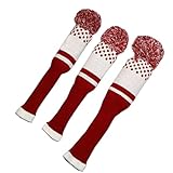pistro Cubiertas para cabeza de palo de golf, duraderas, con pompones de madera, color blanco y rojo