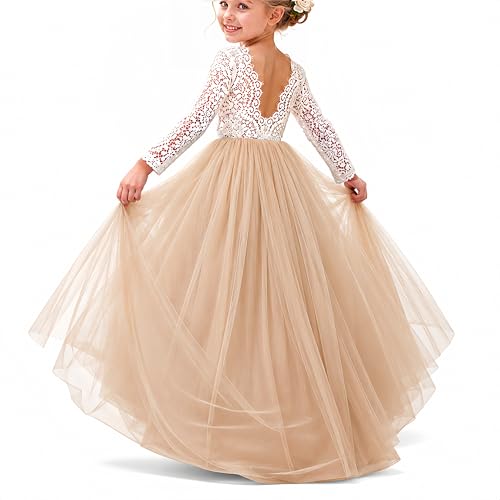 Image of Topmaker Flower Girl Dress for Toddler Baby Girls,Lace Tulle Dress for Wedding,Birthday Party,Photoshoot,Special Occasion