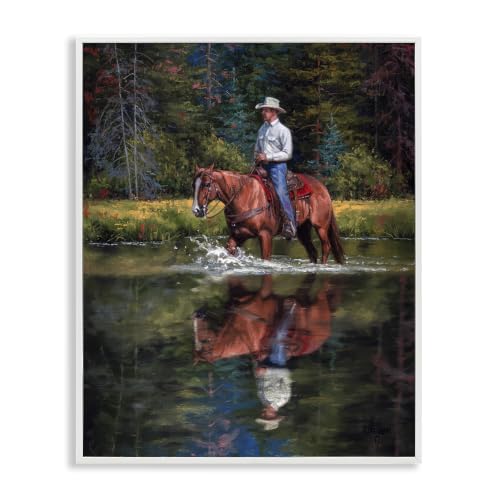 Cowboy Horse River Woodland Ride, 16 x 20 Inch Framed Giclée Print