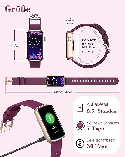 SHANG WING Smartwatch Damen Fitnessuhr Schmal Fitness Tracker Schrittzähler mit Pulsuhr SpO2 Messung Schlafüberwachung Sportuhr Klein Wasserdicht IP68 Sport Uhr für Android iOS Handy