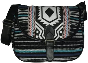 CRAFTS MY DREAM Canvas Sling Bag Black and White Ikat Flap Print with Hand work Cloth Women’s Cross Body Bag