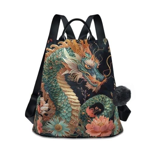 Sac à dos vintage à fleurs Green Dragon avec fermeture éclair sécurisée
