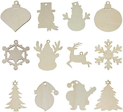 JOYIN 48 Pack Wooden Christmas Ornaments Craft Kit for DIY, Blank Christmas Hanging Pendants Unfinished Wood Cutouts and Christmas Decorations