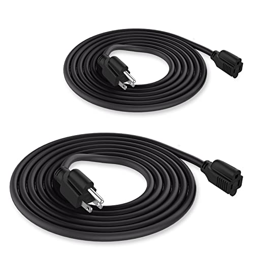 TOPDC 10 ft Power Extension Cord 3 Prong Outlets 2-Pack 16 AWG, 13 Amps, 125V for Outdoor, Home, Office or Kitchen, Black