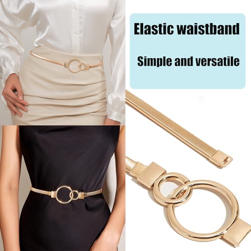 Gold Belts for Women, Adjustable Golden Stretch Waist Skinny Belt Waistband, Fashion Simplicity, for Dresses2