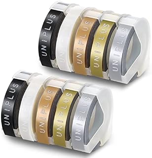 UniPlus 12x Compatible Omega Label Tape Replacement for Dymo Embossing Tape S0717930 S0717900 9mm x 3m 3D Labels Black Transparent Gold Silver Champagne Gold for Dymo Omega Junior Motex E-101 E-303
