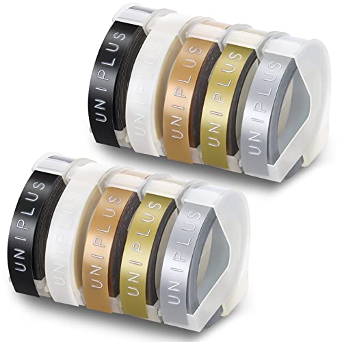 UniPlus Compatible 9mm Embossing Tape Replacement for Junior Home Embossing Label Maker 3D Tape Omega S0717930 Junior S0717900 E-101 E-303 Label Maker, 10-Rolls