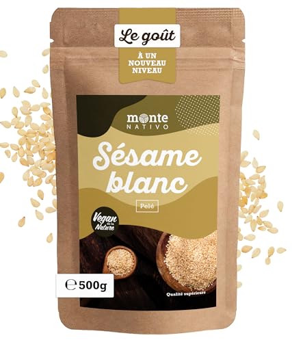 Graine de Sesame blanc Monte Nativo (500g) - Graines de Sesame - Épices aromatiques séchées avec soin, idéales pour Cuisiner et Assaisonner - Arôme et...