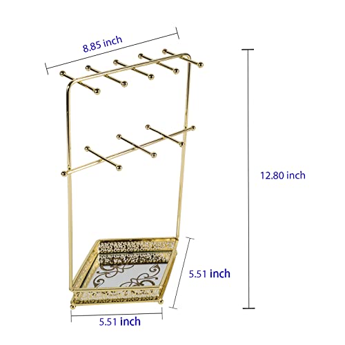 Yorkcare Metal Jewelry Organizer With Mirro Tray, Tower Necklace Display Stand Holder For Bracelets, Bangles, Rings, Earrings And Watch, Gift For Girls Women #TOP3