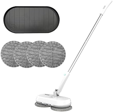 GOBOT Cordless Electric Mop for Floor Cleaning, Washer Dual Spin Mopper Built-in 200ML Water Sprayer Tank, Polisher Cleaner with LED Headlight, Scrubber for Hardwood, Tile & Laminate Floor, White